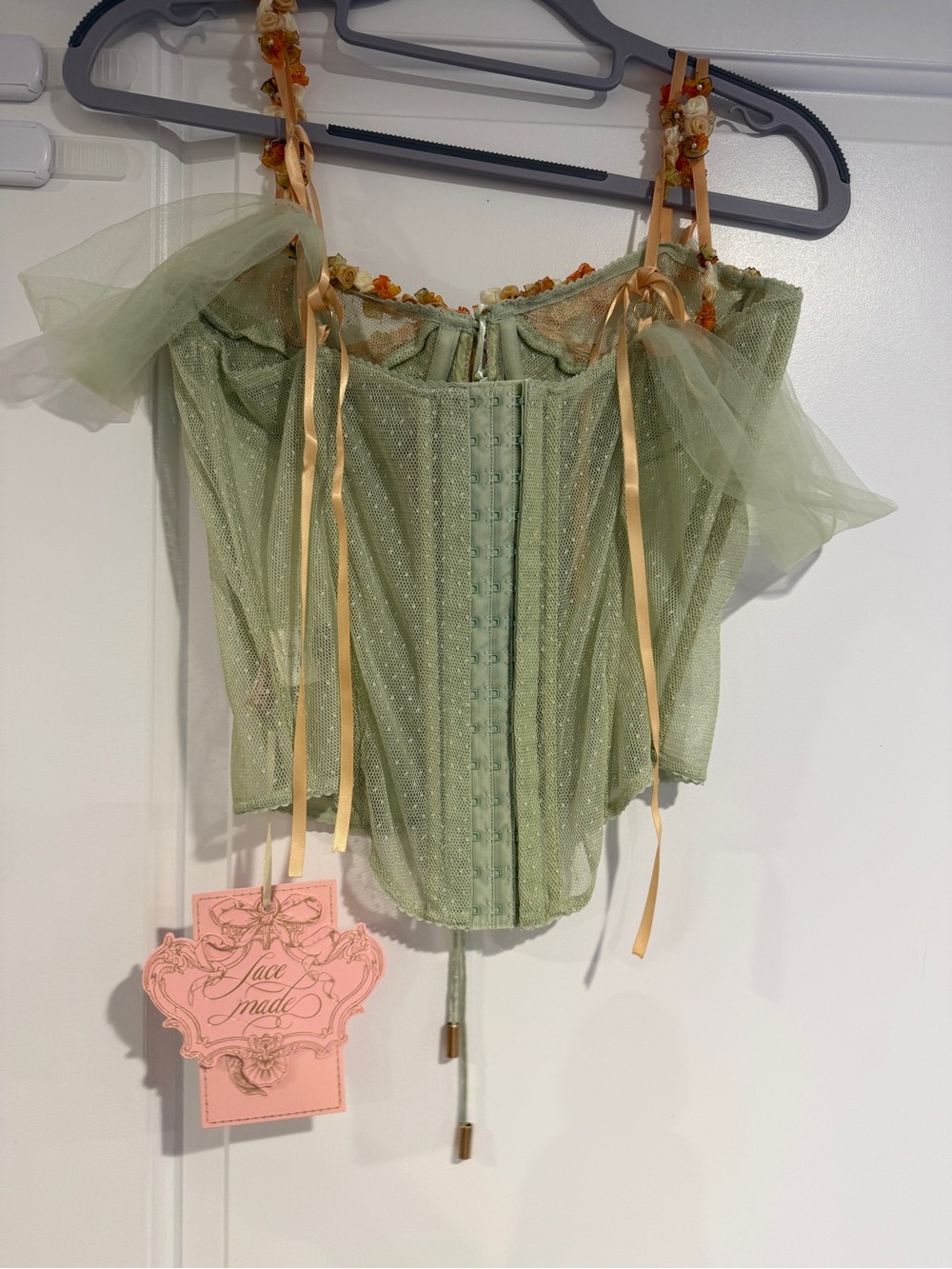 Lacemade Fairy Wildflower Green Floral Corset and Tulle Skirt Women's Size L New - Picture 7 of 14